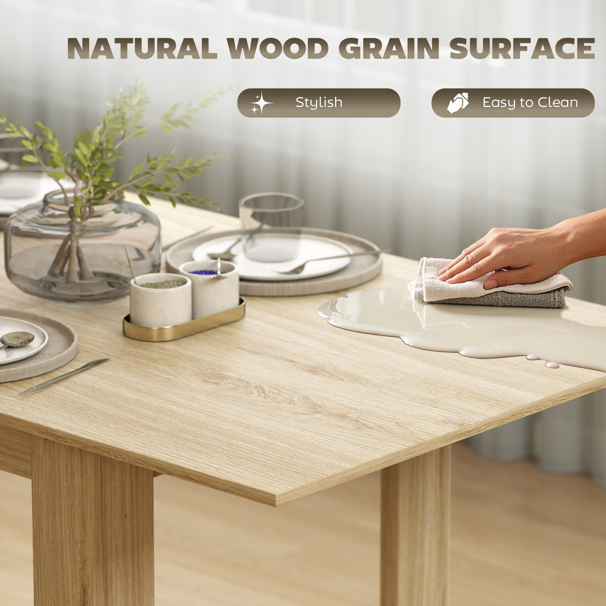 Modern Extendable Dining Table, 55.1 x 31.5 in, for 6-8 People, Expandable Dining Table for Kitchen, Natural Wood - Image 4