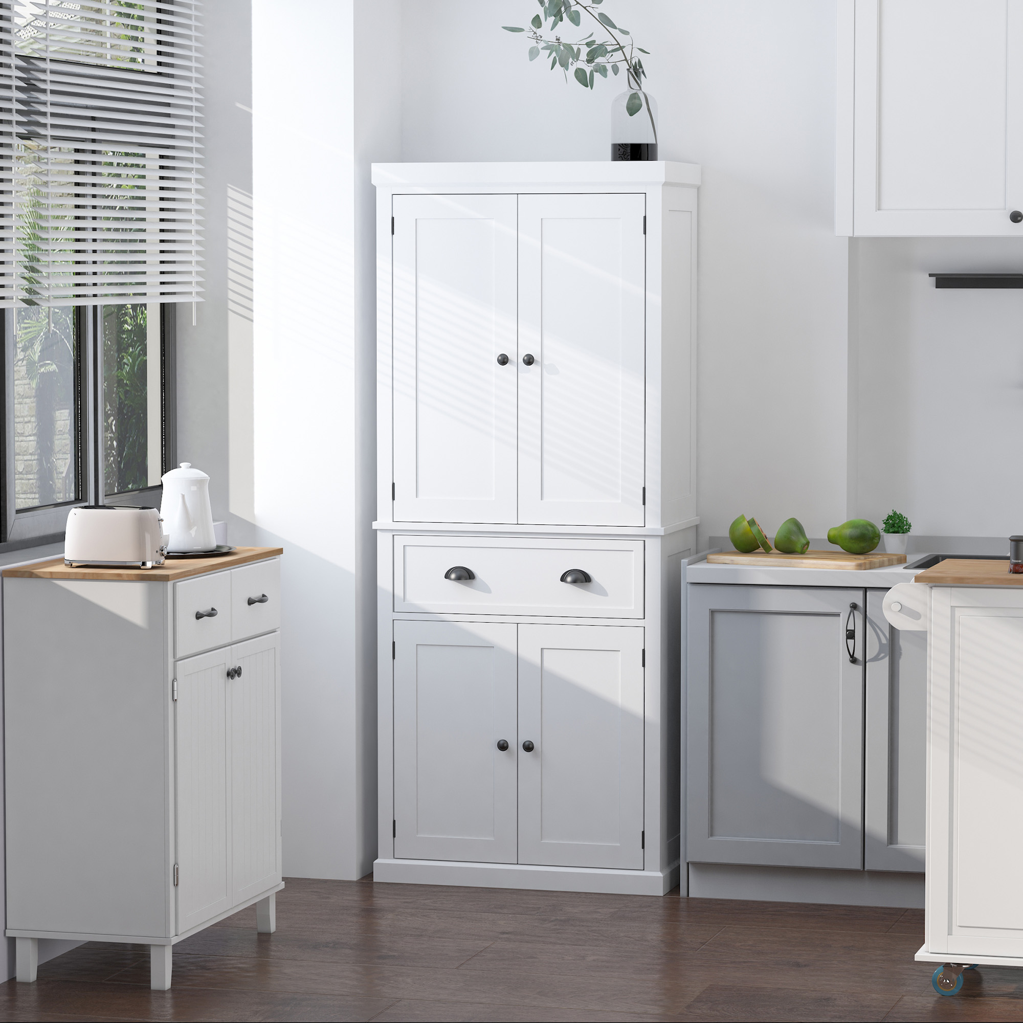 Long Standing Kitchen Cabinet w/ 2 Drawers MDF Board White - Image 6