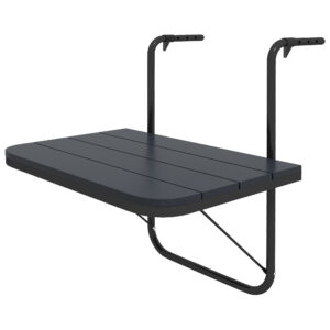 Outdoor Hanging Table, Adjustable Balcony Railing Table, Aluminum Mounting Wall Desk Rack, Foldable Outdoor Flower Stand Serving Table Rectangle, Black