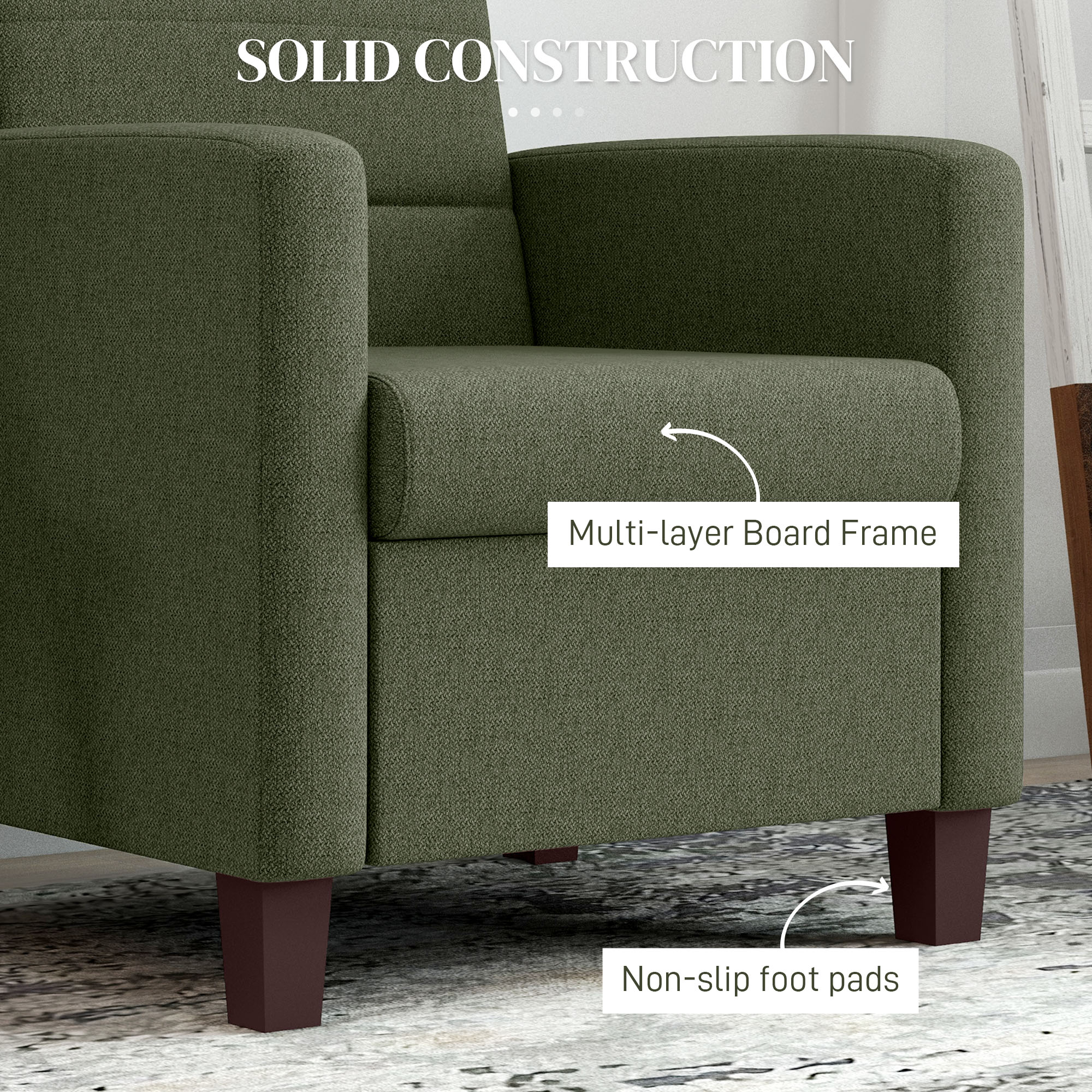 Fabric Accent Chair, Modern Armchair with Seat Cushion and Non-Slip Pads for Living Room, Bedroom, Dark Green - Image 4
