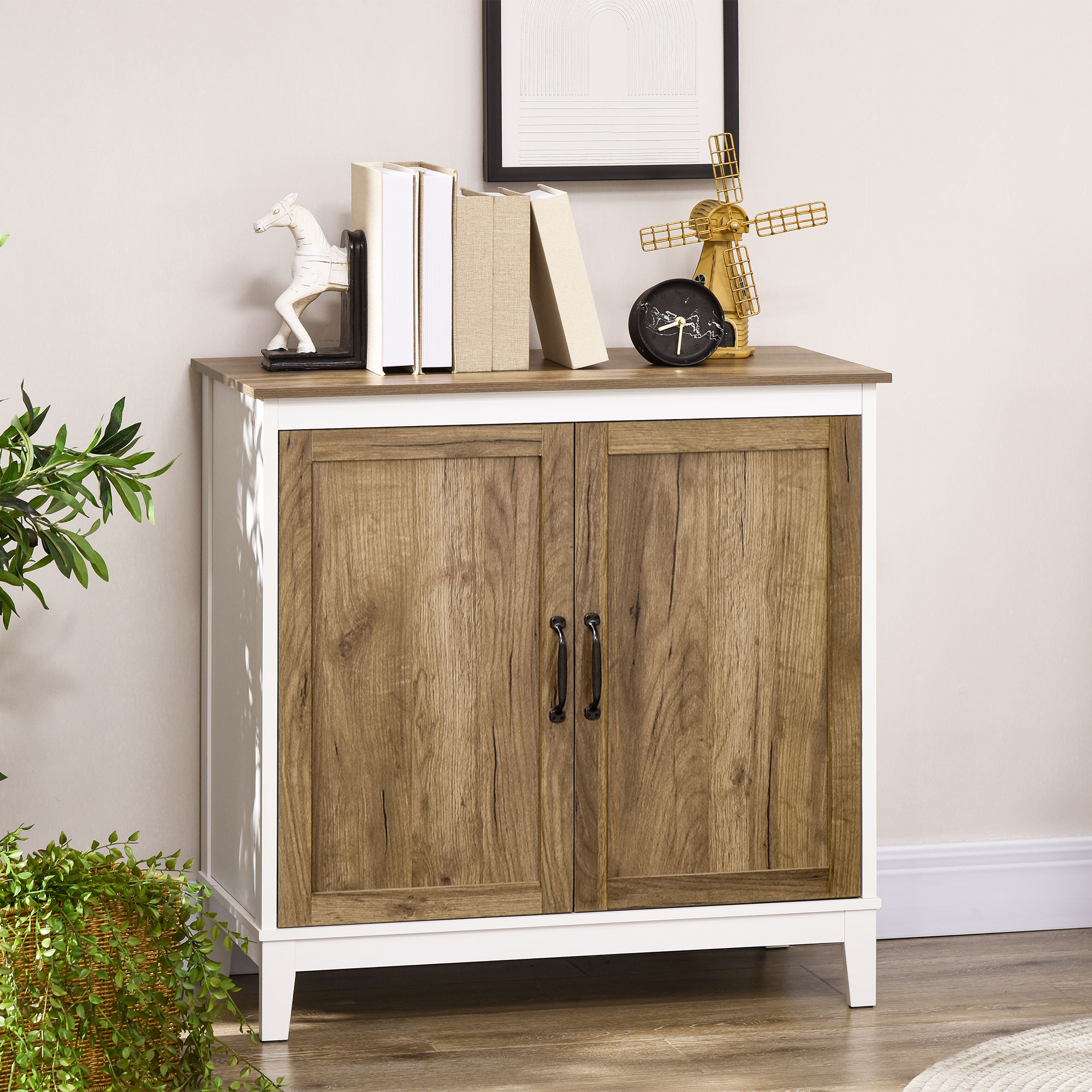 Farmhouse Sideboard, Storage Cabinet with 2 Doors and Shelves Kitchen, Living room, 30.9" x 15.4" x 30.9", Dark Oak - Image 5