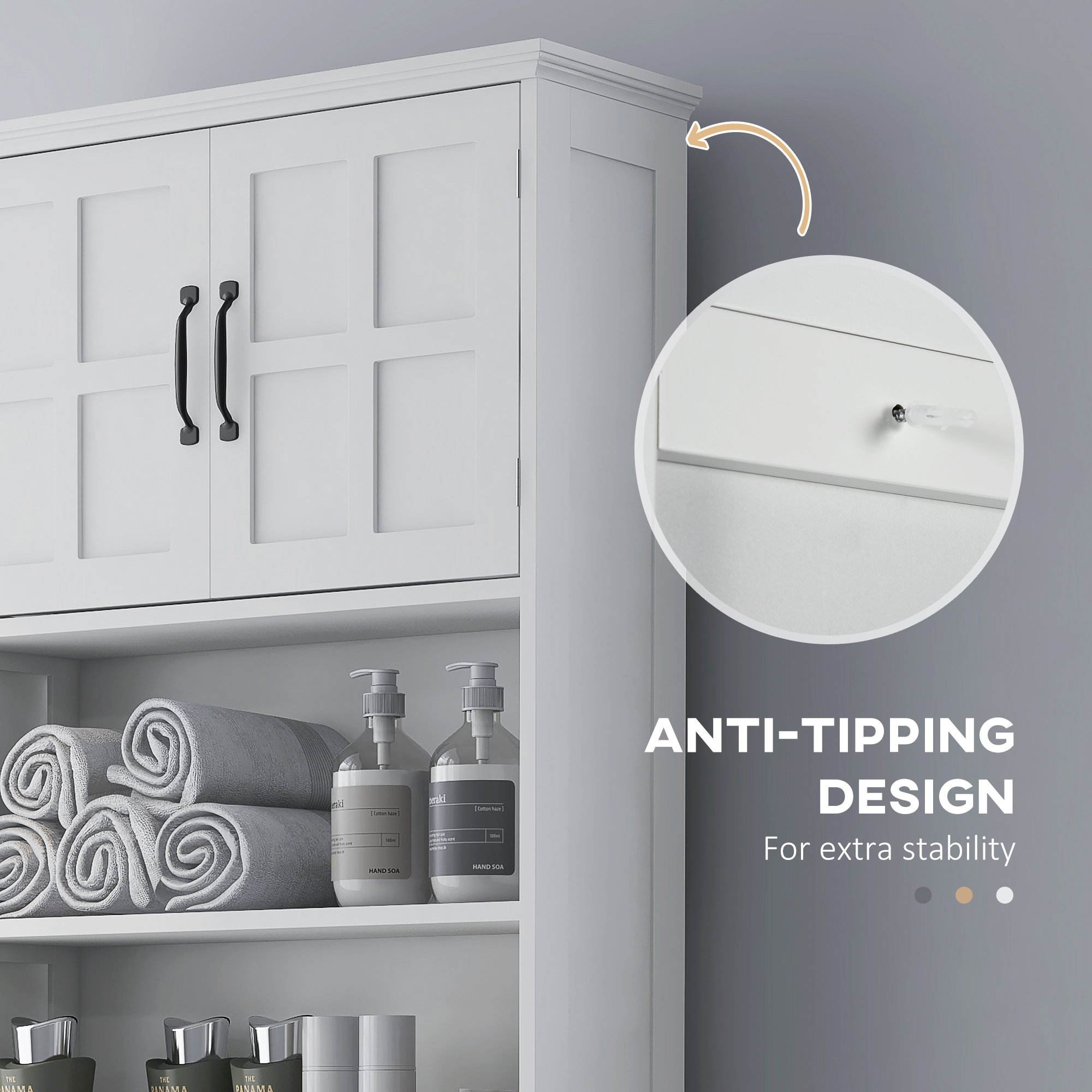 Modern Over The Toilet Storage, Bathroom Cabinets Over Toilet with Open Shelves and Double Door Cabinet, White - Image 5