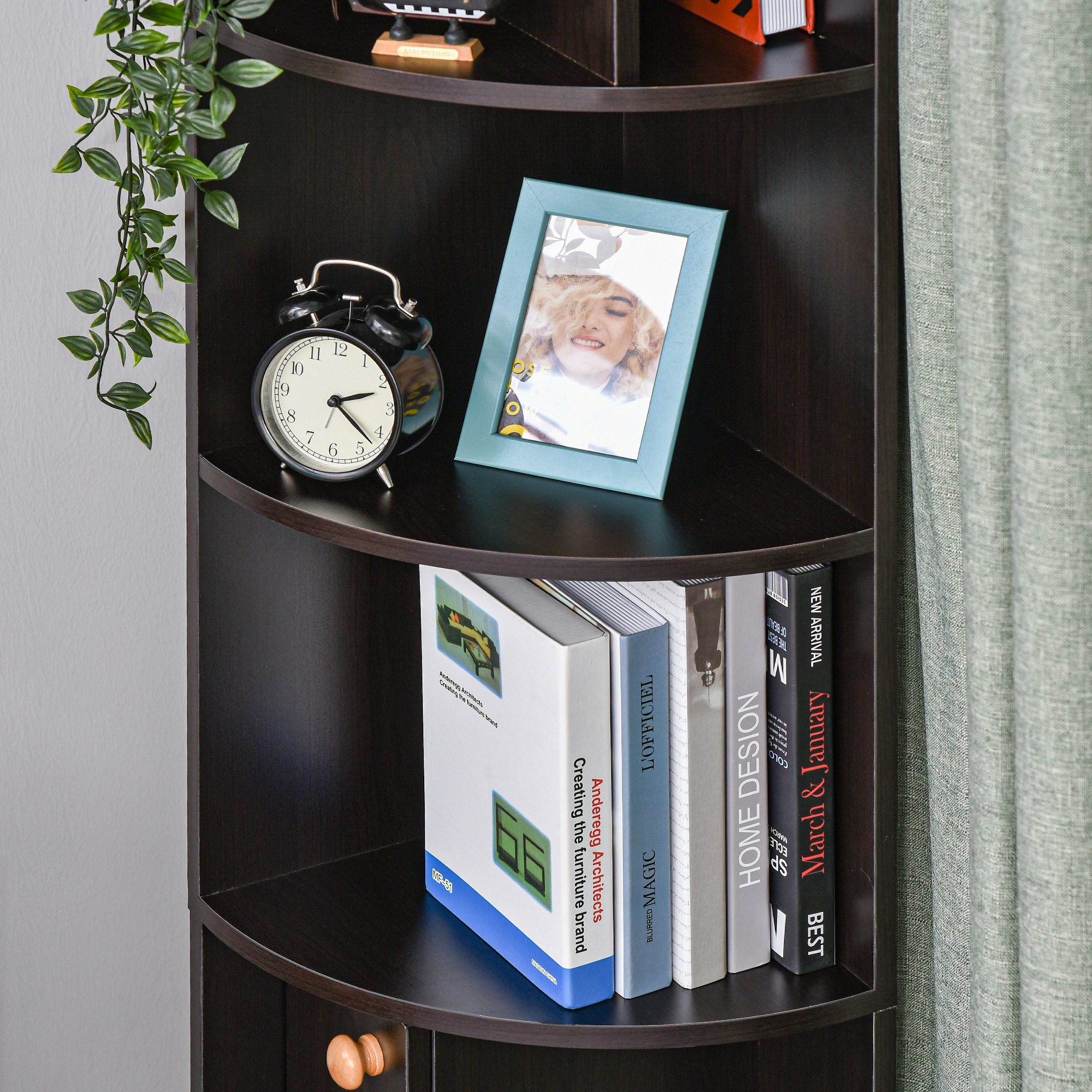 5-Tier Corner Bookcase, Storage Bookshelf, Freestanding Display Shelves with Open Compartments and Cabinet for Home Office, Living Room, Study, Black - Image 6