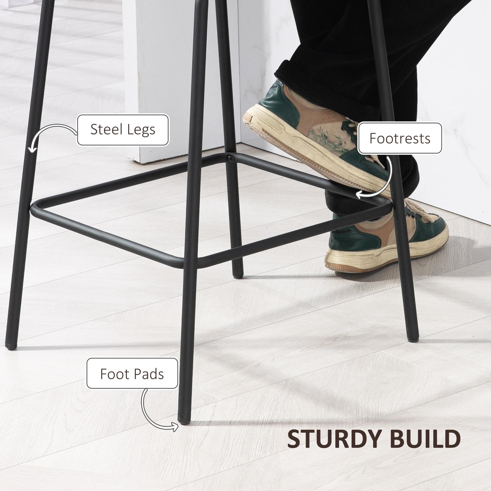Bar Stools Set of 2, Upholstered Counter Height Bar Chairs, Kitchen Stools with Steel Legs - Image 4