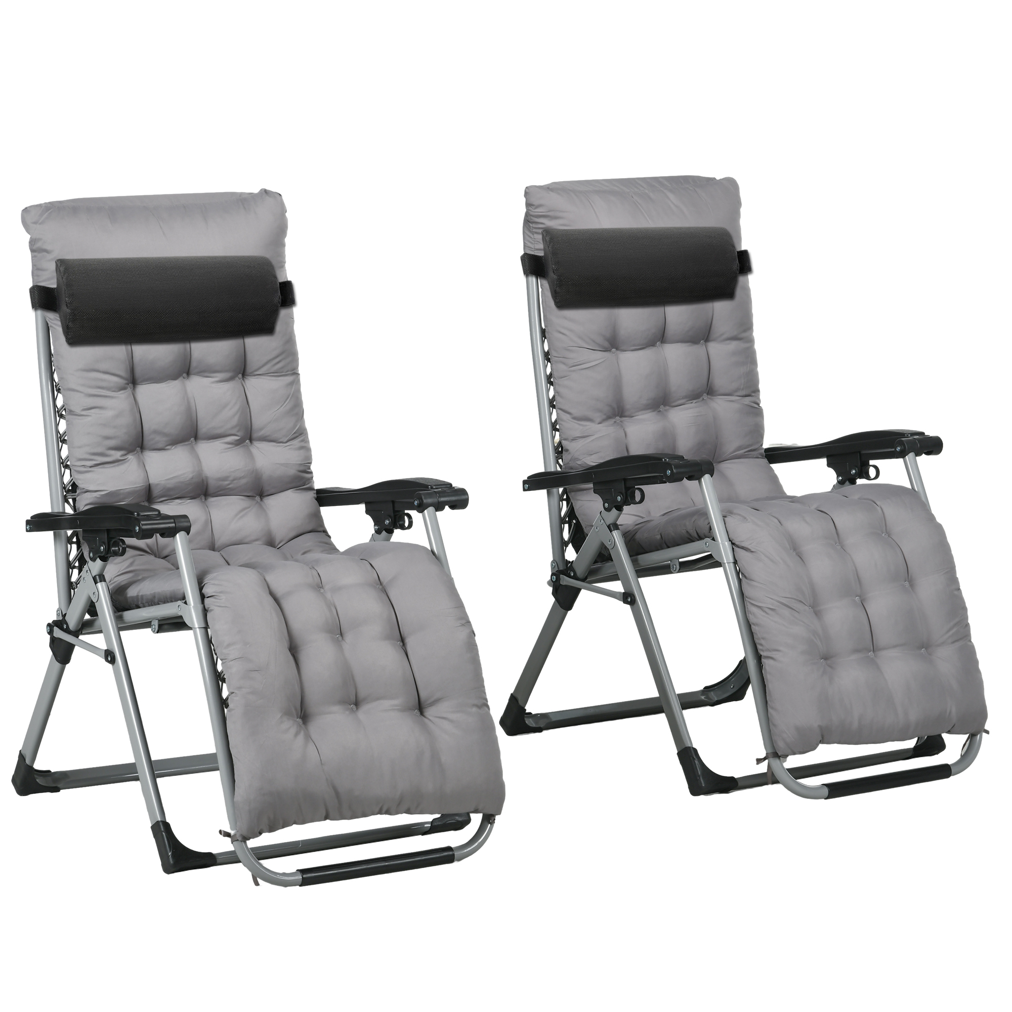 Folding Garden Chairs Set of 2, Reclining Zero Gravity Chair, Sun Lounger with Cushion and Headrest, Dark Grey