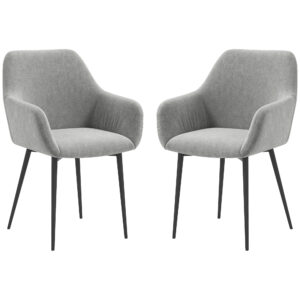 Dining Chairs Set of 2, Velvet-look Fabric Upholstered Kitchen Chairs with Backrest, Armrests and Steel Legs, Dark Grey