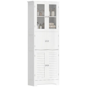 Freestanding Bathroom Cabinet with Glass/Louvred Doors, Tall Bathroom Cabinet for Kitchen, Study, Living Room