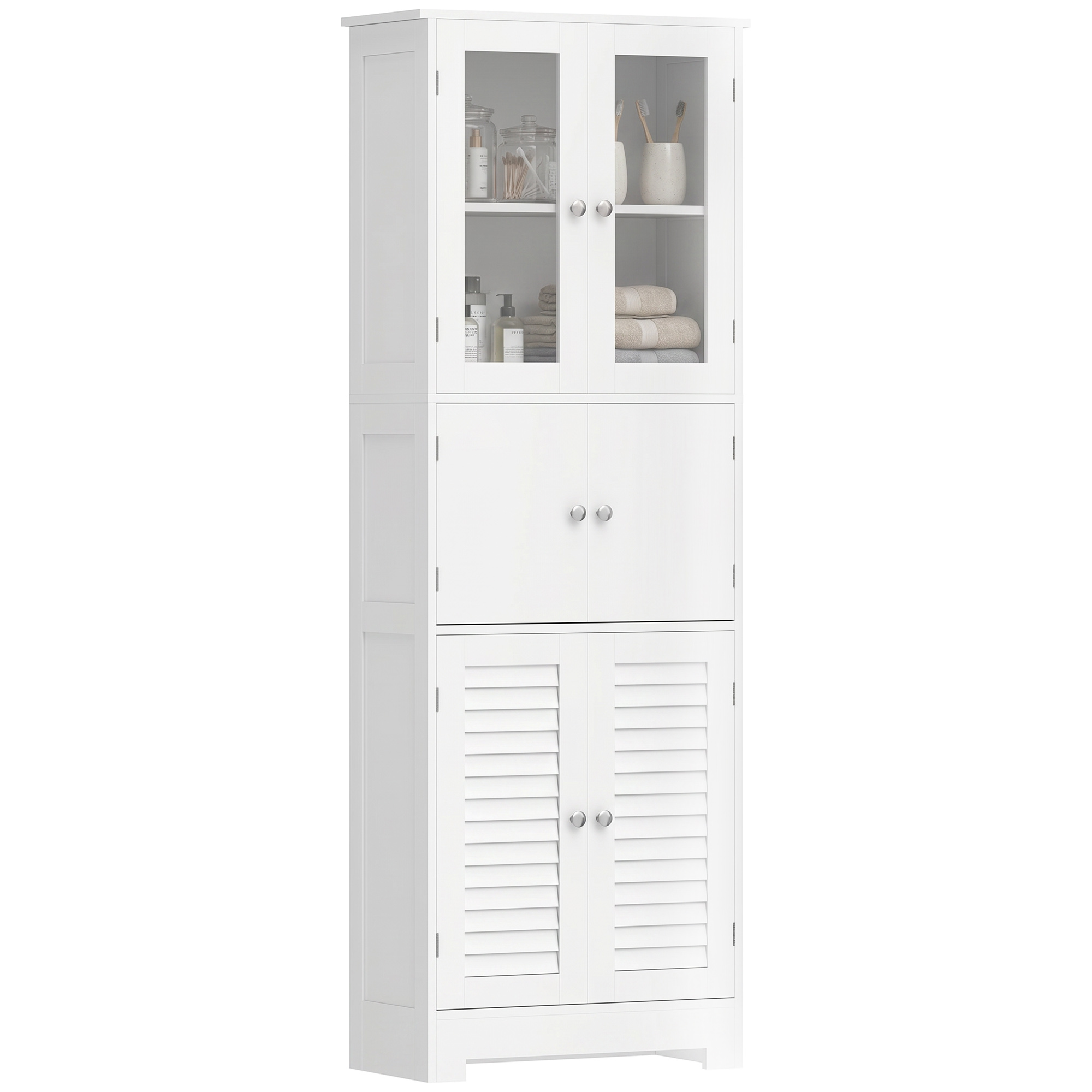 Freestanding Bathroom Cabinet with Glass/Louvred Doors, Tall Bathroom Cabinet for Kitchen, Study, Living Room