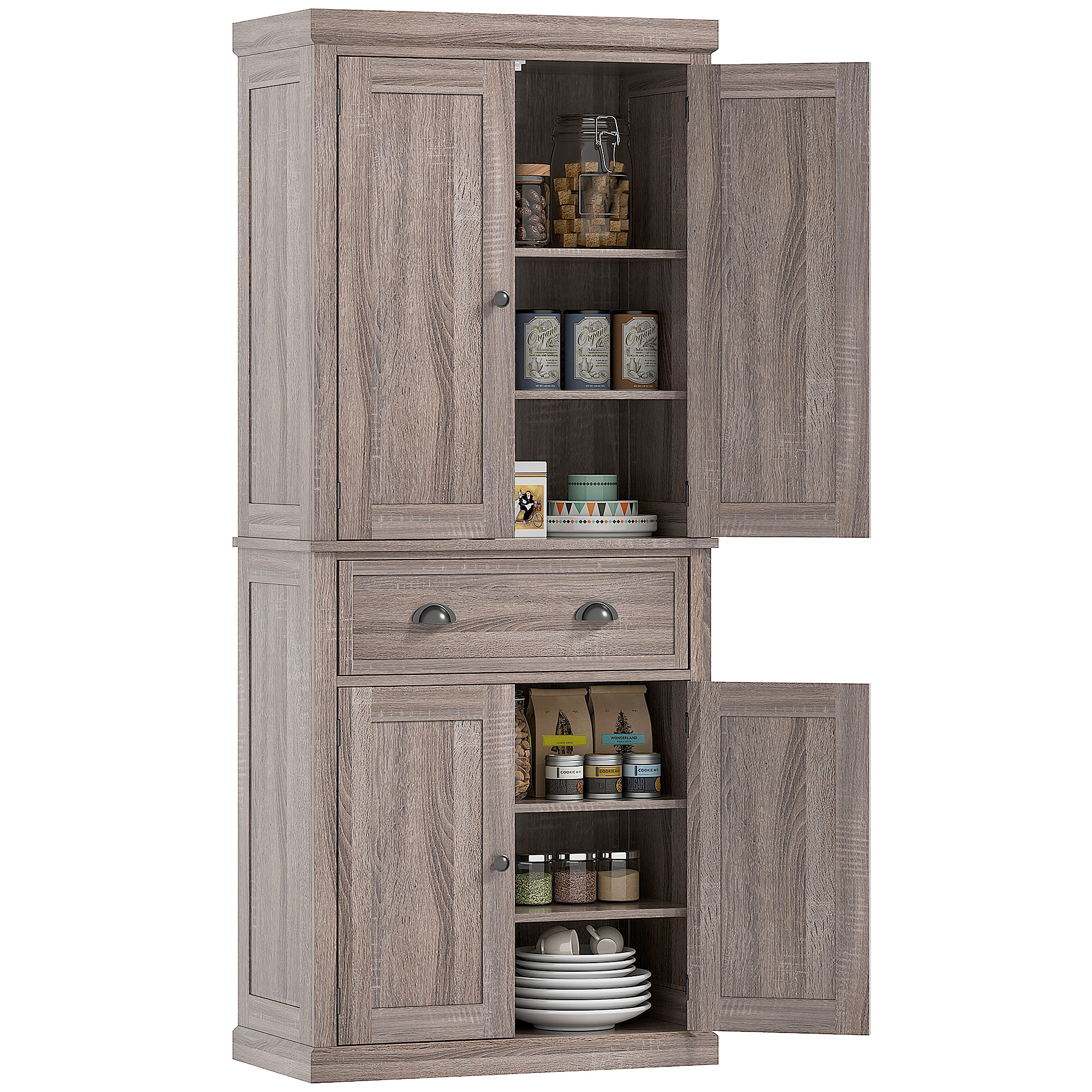 Long Standing Kitchen Cabinet w/ 2 Drawers MDF Board, Wood Grain