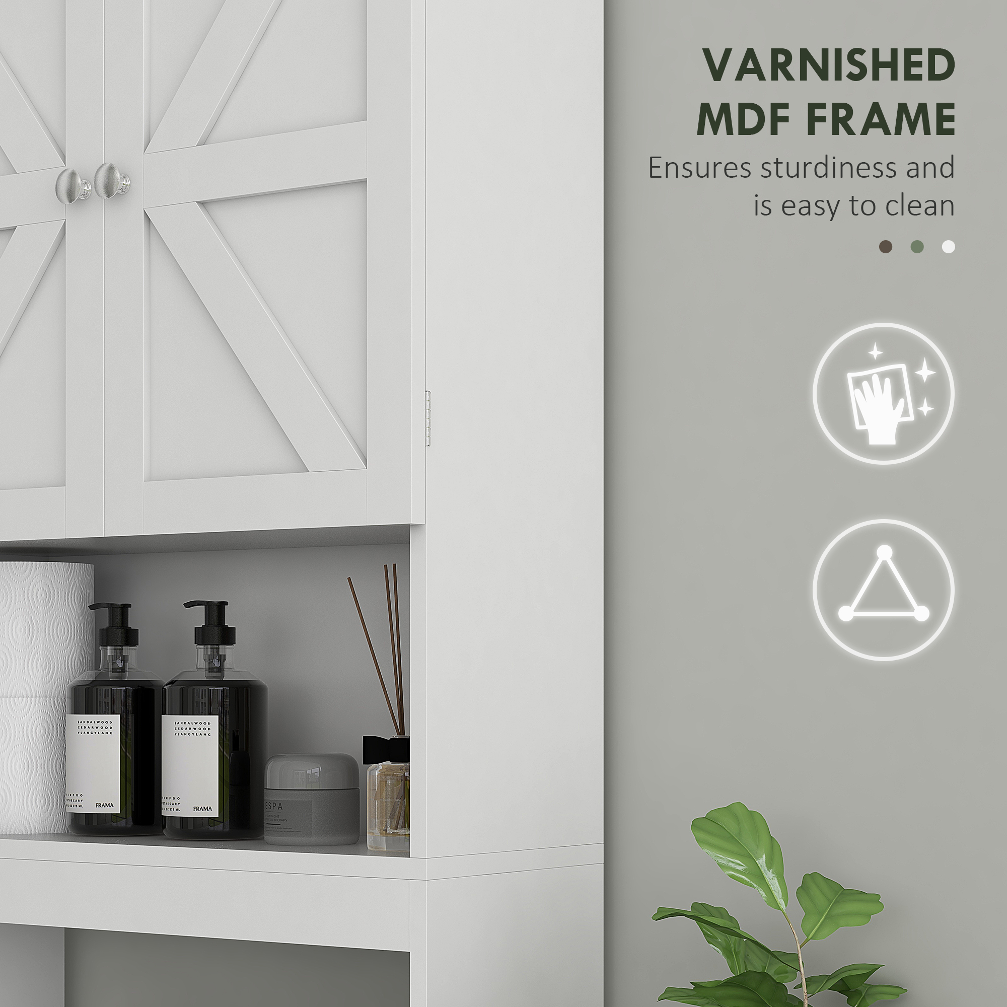 Over The Toilet Cabinet, Modern Bathroom Above Toilet Storage with Barn Doors and Open Shelf, White - Image 5